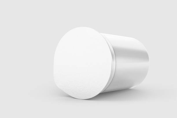 istock White Plastic Yoghurt Jar With Foil Cover container with foil cap for dessert, yogurt, ice cream, sour cream, snack, butter, margarine or cheese, Mock Up Template 3D rendering 3D illustration 2162305103