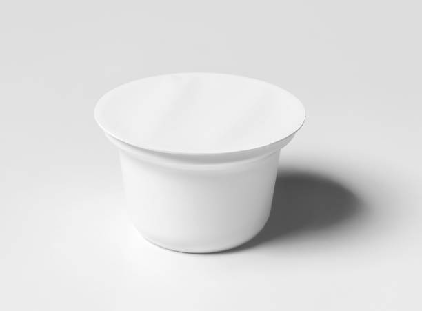 istock White Plastic Yoghurt Jar With Foil Cover container with foil cap for dessert, yogurt, ice cream, sour cream, snack, butter, margarine or cheese, Mock Up Template 3D rendering 3D illustration 2162305137