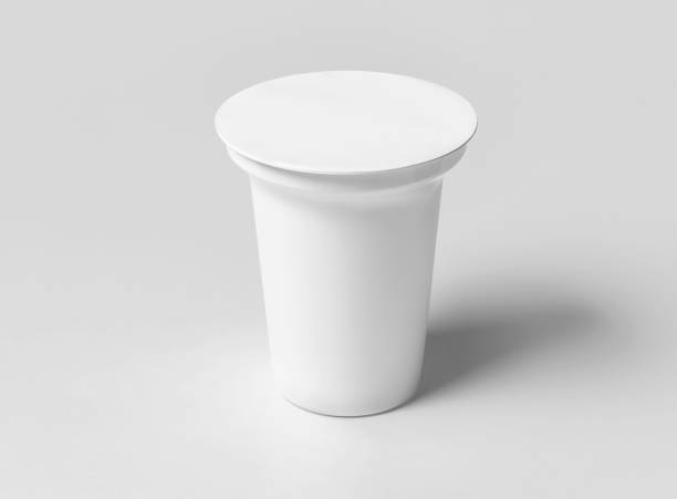 istock White Plastic Yoghurt Jar With Foil Cover container with foil cap for dessert, yogurt, ice cream, sour cream, snack, butter, margarine or cheese, Mock Up Template 3D rendering 3D illustration 2162305143