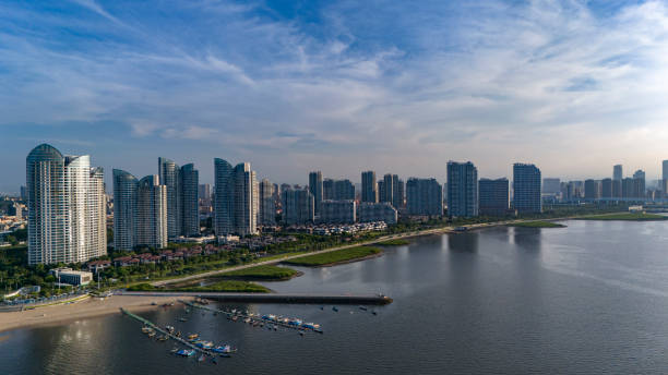 istock A city on the sea with golden reflections 2162305497