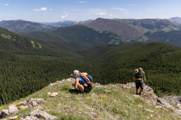 istock Hiking friends take photos in mountains 2162308113