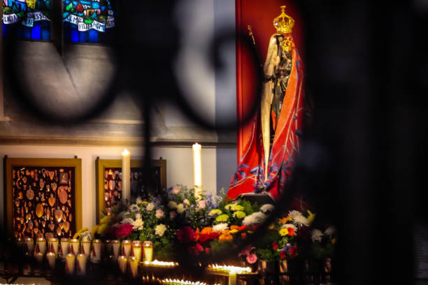 Den Bosch, The Netherlands - July 2024: Taken through the iron gate, separating the chapel of Mary, intended for prayer, from the public section of St John's Cathedral in Den Bosch (Sint-Janskathedraal 's-Hertogenbosch). This chapel contains a 'genadebeeld' (image of grace) of the 'Zoete Lieve Vrouw van Den Bosch' or 'Zoete Moeder'. It has become a place of pilgrimage.