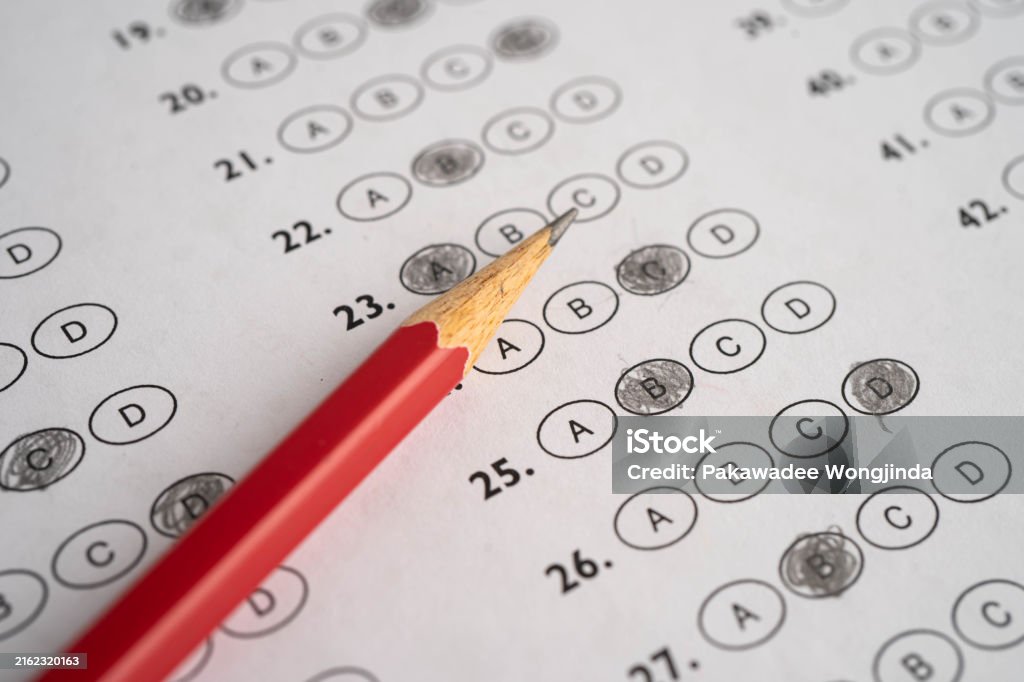 Red Answer Drawing Image Answer Sheets With Pencil Drawing Fill To Select Choice Education Stock ...