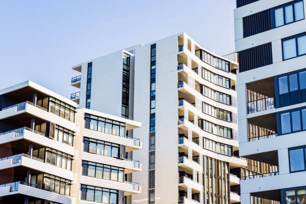 Modern apartment buildings, background with copy space