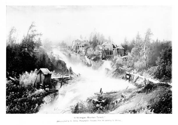 istock Scandinavian Mountain Range in Norway, Town Beside River 2162324297
