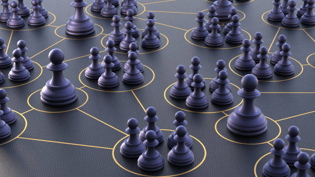 istock Monochrome Chess Pawn Teams Connected to Each Other and Leaders - Representing Interconnected Organizational Structure. 3D rendering. 2162329599