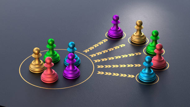istock Multicolored Chess Pieces in Circle with Arrows Pointing to Segments - Illustrating Customer Segmentation. Emphasizing the importance of understanding to diverse customer needs. 3D rendering. 2162329948