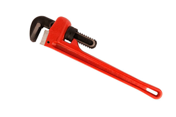 istock Red pipe wrench with an adjustable jaw, isolated on a white background. 2162333145