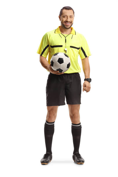 istock Football referee holding a ball and smiling 2162334428