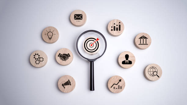 istock Magnifying glass focus to target icon which for planning development leadership and customer target group concept, Investment growth and success development, Achievement, Strategy, Finance concept. 2162343615