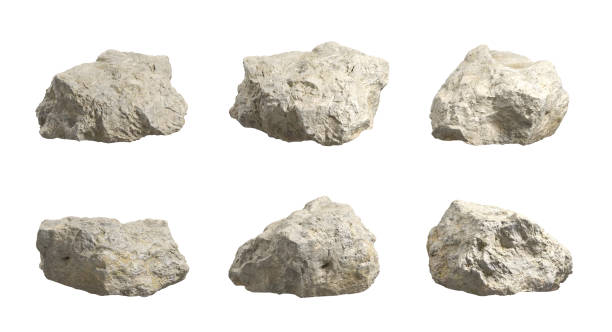 istock Natural realistic rough concrete rock shapes cut out white backgrounds 3d render 2162345643