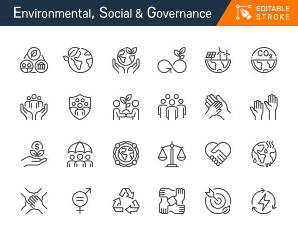 ilustrații de stoc cu guvernanța socială de mediu pictograme cu linii subțiri. cursă editabilă. pixel perfect. - responsabilitate