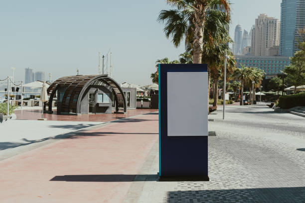 istock Blank signage board in urban park setting on the ground outside 2162346647