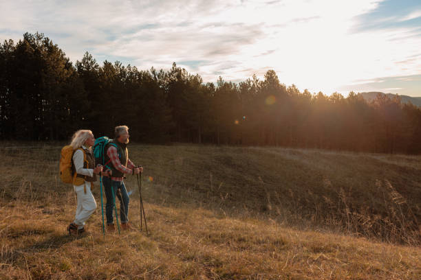 istock Senior couple enjoying view while hiking 2162347713