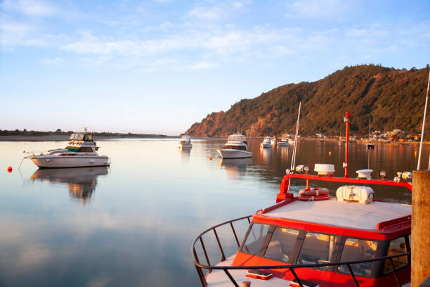 Calm and peaceful  Whakatane scenic harbour inlet at sunset.