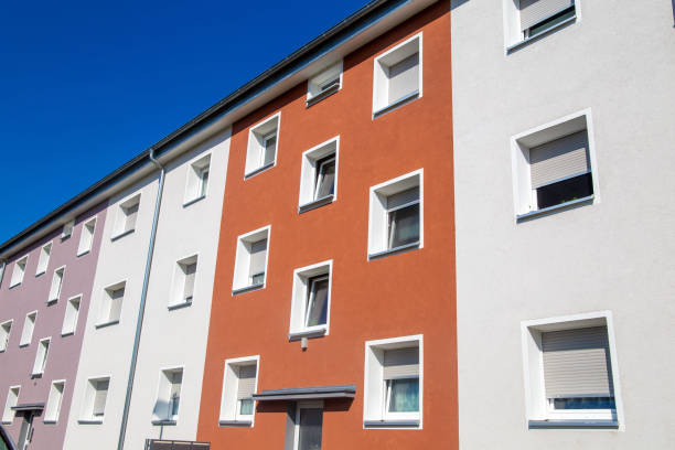 istock Old apartment block with new facade paint 2162357888