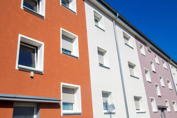 istock Old apartment block with new facade paint 2162357894