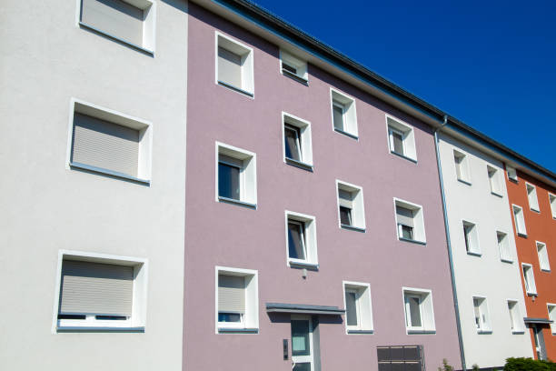 istock Old apartment block with new facade paint 2162357947