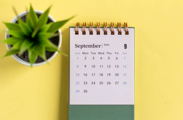 istock Calendar for September 2024 on a yellow background. 2162358643