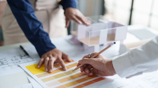 istock Architecture drawing on architectural Creative project business architecture building construction Industrial engineering Achievement Planning Design on blueprint eco Concept 2162359529