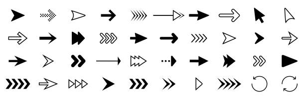 ilustraciones, imágenes clip art, dibujos animados e iconos de stock de conjunto de iconos de flecha. pixel perfect vector eps 10 ilustración - flechas