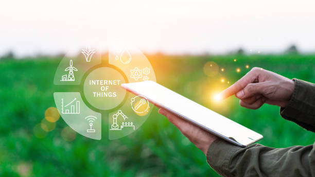 istock Farmers use agricultural technology in data analysis tablets and image icons. New technologies in agricultural business concepts. Men use tablets to research and develop plant varieties, agricultural 2162360987