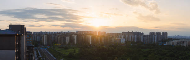 Panorama of Chengdu, China at sunset