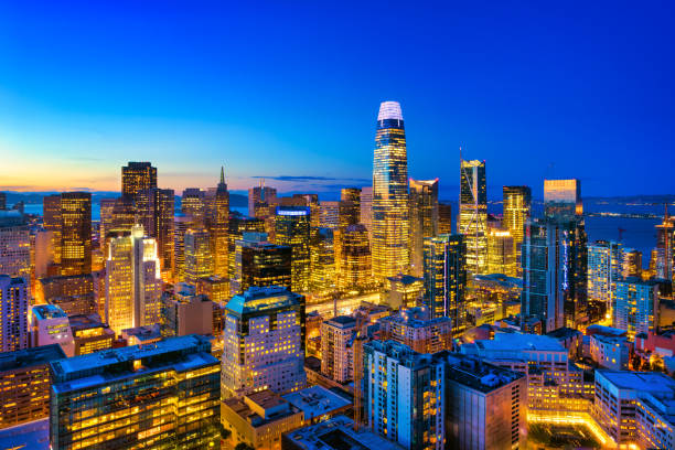San Francisco Aerial At Dusk With Illuminated Skyline