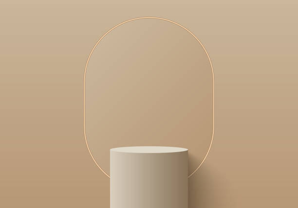 istock Beige realistic 3D podium. Studio showroom pedestal, showcase mockup stage. 3d vector podium for product presentation. 2162363645
