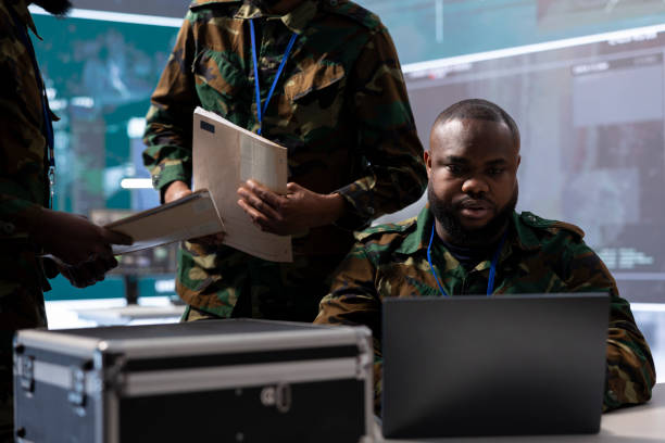 istock Military analysts in control center power base overseeing reconnaissance tasks 2162364240