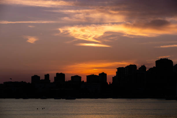 Sun is setting over by Marmara sea.Istanbul / Turkey.