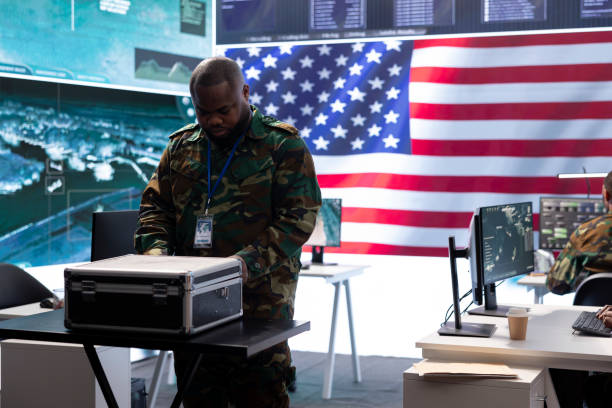 istock Military personnel working in a command post 2162364508