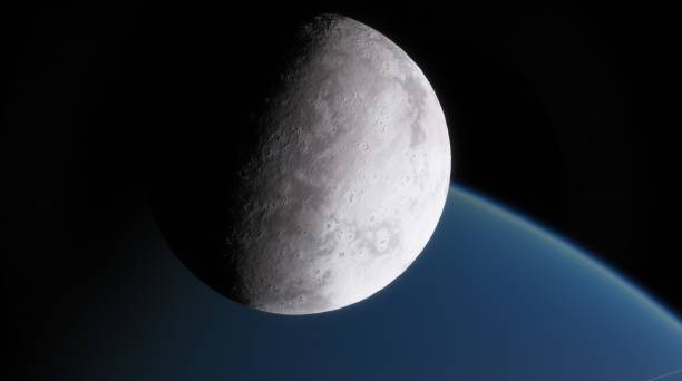 istock Crescent moon hangs over Earth's atmosphere, with the planet's blue hue and wispy clouds visible in the background. 3d render 2162364794