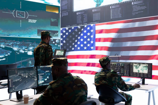 Military personnel working in a command post