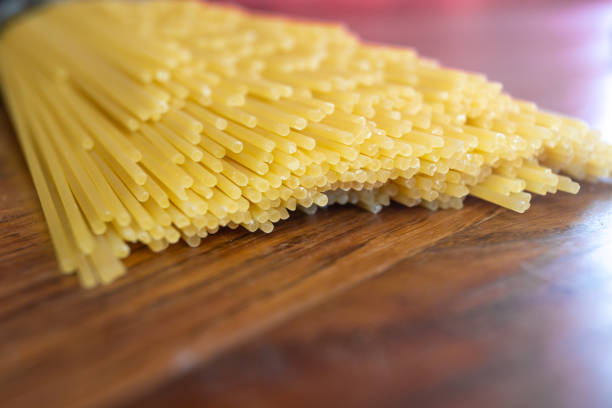 Raw spaghetti close-up. Uncooked spaghetti