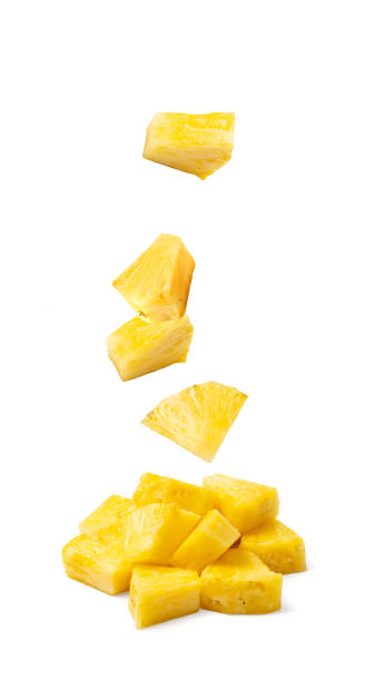 istock Pineapple Cuts Isolated, Raw Ananas Pieces, Comosus Tropical Fruit Chunks, Ripe Pine Apple Slices on White 2162366761