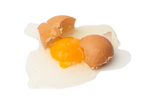 istock Broken Egg Isolated, Raw Yolk and White, Cracked Brown Shell, Fresh Broken Chicken Eggs on White Background 2162367071