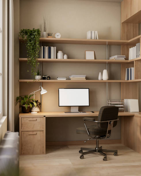 istock A cozy, contemporary home office or private workspace features a computer with a mockup screen. 2162368657