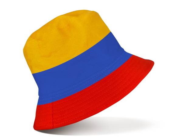 istock Yellow  blue  red bucket hats isolated on white background. 2162369414