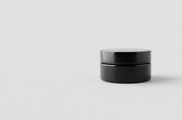 istock Black glass cream jar packaging mockup, copyspace. 2162375943