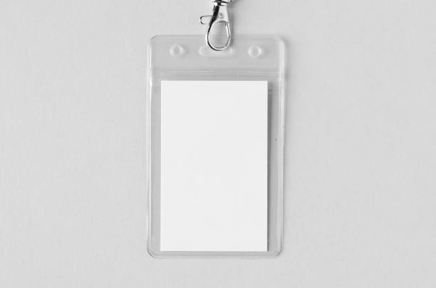 istock ID Card holder mockup with lanyard, vertical, closeup. 2162375970