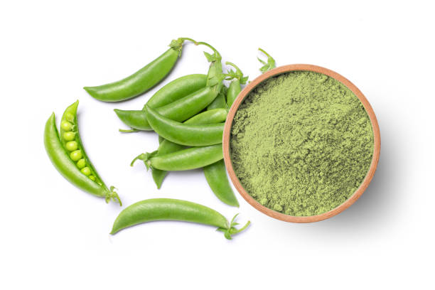 Green pea protein powder stock photo