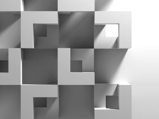 istock Abstract geometric wall installation of cubical shapes, 3 d 2162377536