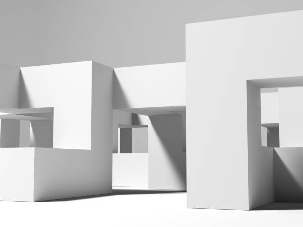 istock Abstract white geometric architecture installation with cubical shapes 2162377542