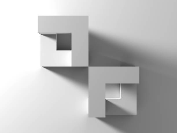 istock Abstract geometric installation with cubical shapes over white wall 2162377543