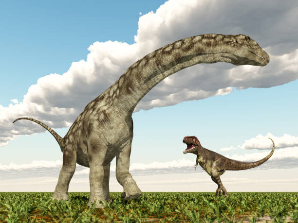 istock Argentinosaurus and Mapusaurus in a landscape 2162378507