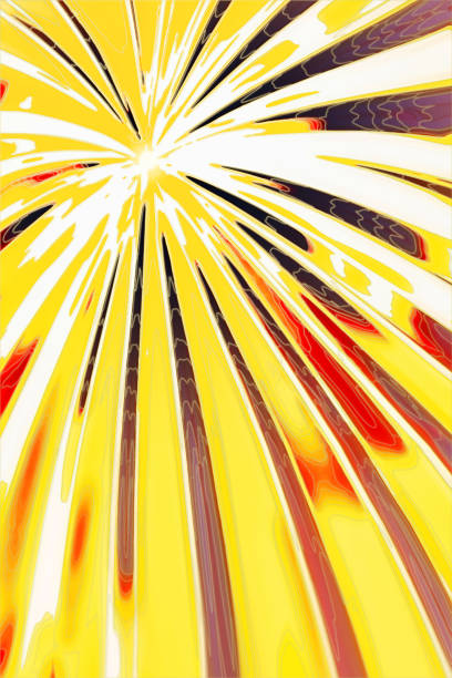 Bright yellow fireworks with a Japanese feel decorating the night sky.