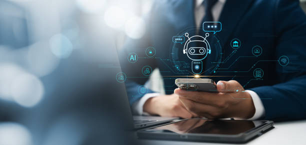 istock businessman uses smartphone to access artificial intelligence application Access information online. 2162379023