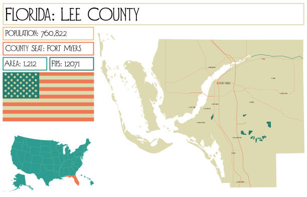 Large And Detailed Map Of Lee County In Florida Usa Stock Large And Detailed Map Of Lee County In Florida Usa 