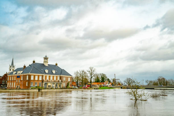 istock Vecht river high water level flooding in Ommen drone view 2162385862